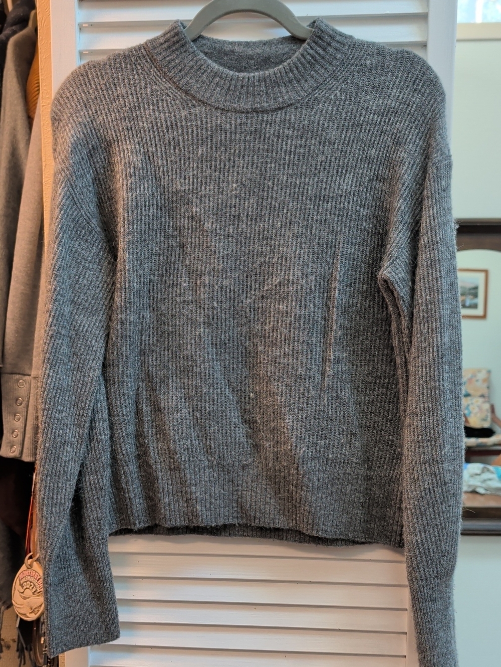 Quince Gray Ribbed Alpaca Blend Crewneck Sweater